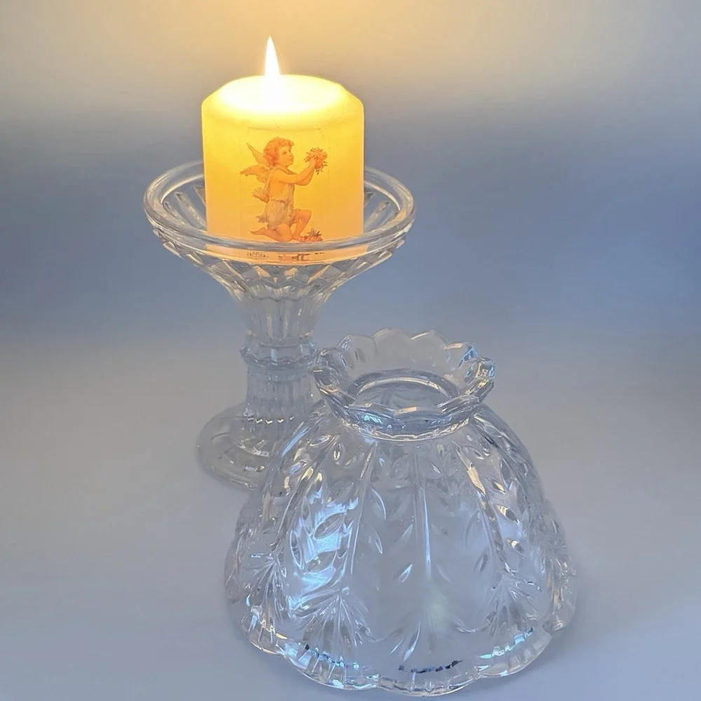 Fairy Lamp  Fifth‎ Avenue Portico Pattern Candle Holder Crystal Clear 9.25